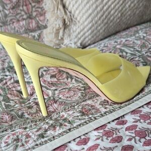 Yellow Pointed Toe Mules with Kitten Heels